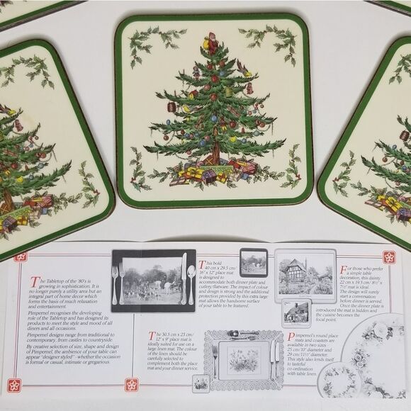 Pimpernel Christmas Tree Collection Cork Backed Coasters Deluxe Finish 4"sq 6ct - Picture 6 of 11